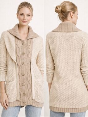 ANTHROPOLOGIE Sleeping on Snow Fishermans Companion Sweater Womens XS Cream Tan